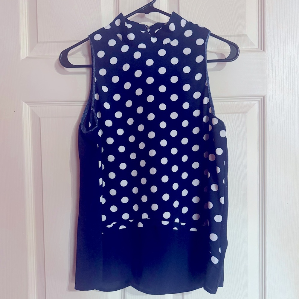 If By Sea polka dot tank navy & white polka dots keyhole closure size medium